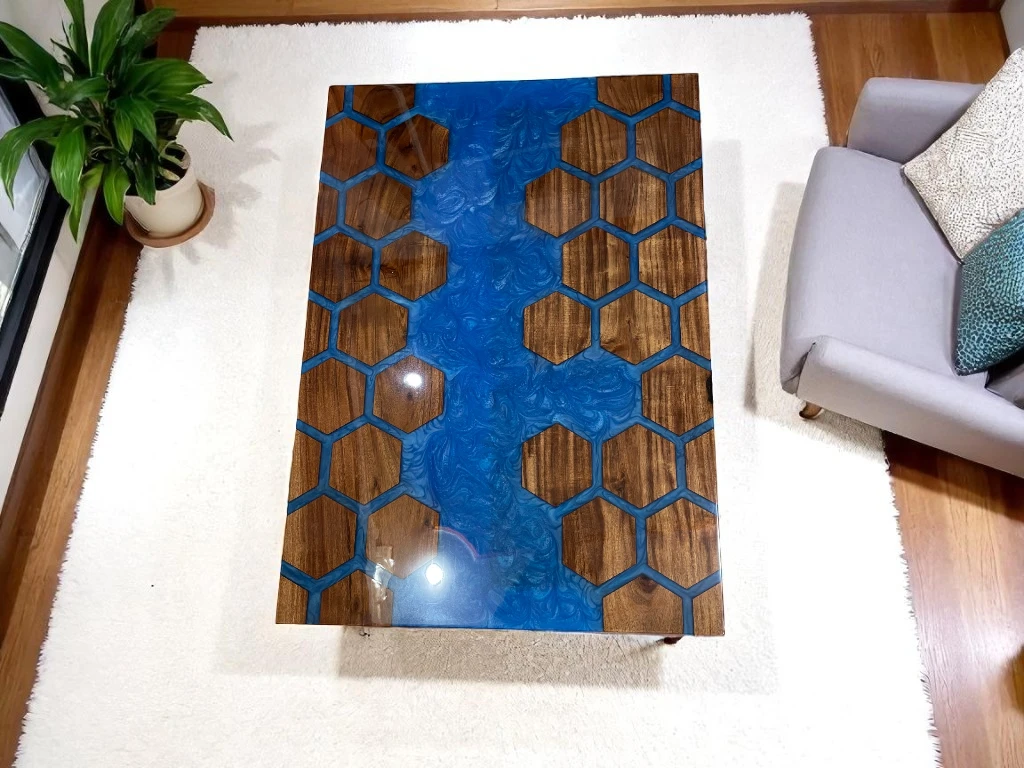  Epoxy Dining Table with Honeycomb Design – Shop Now
